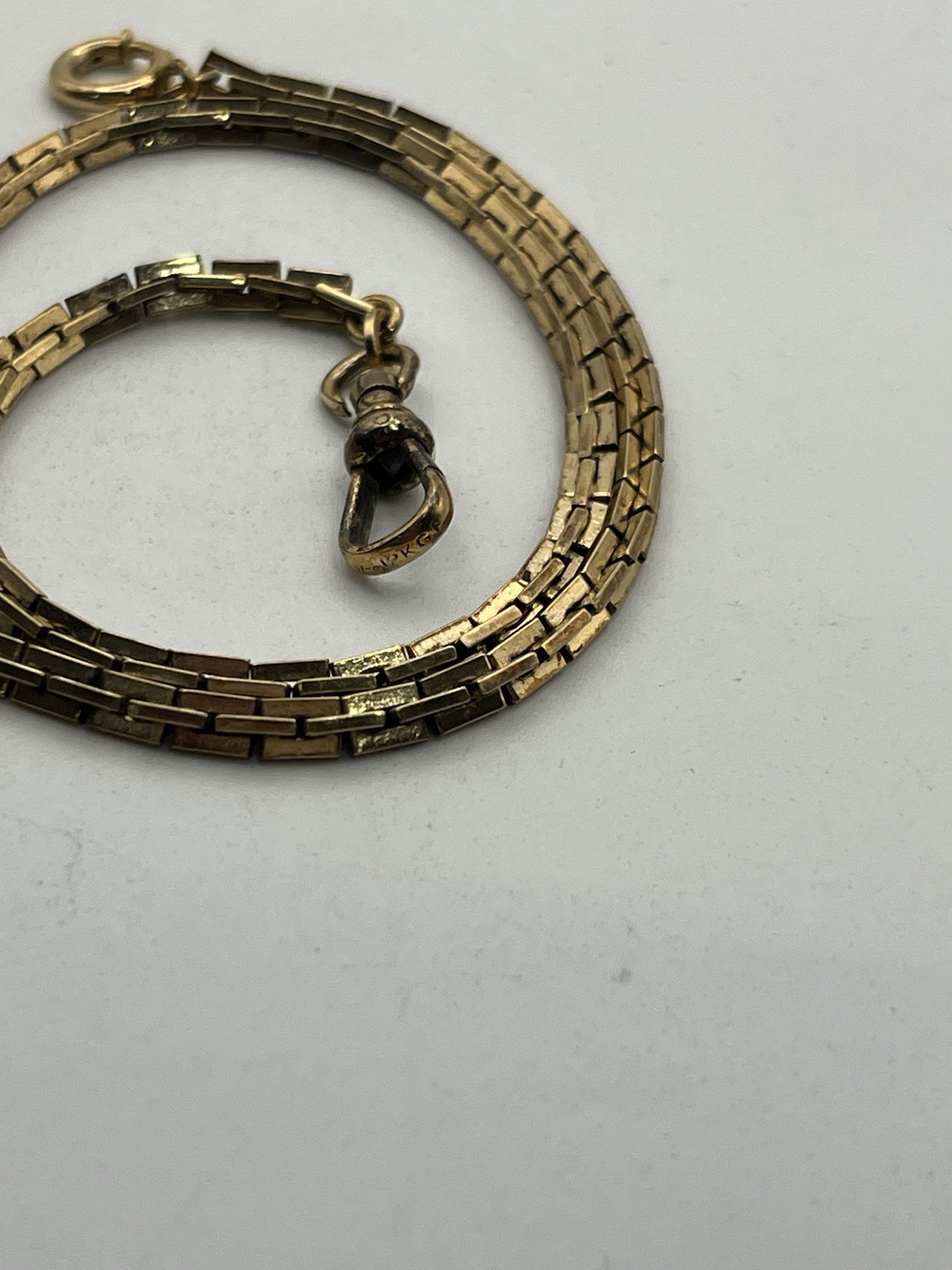 12k gold filled Boston rectangle link watch chain necklace Albert dog clip