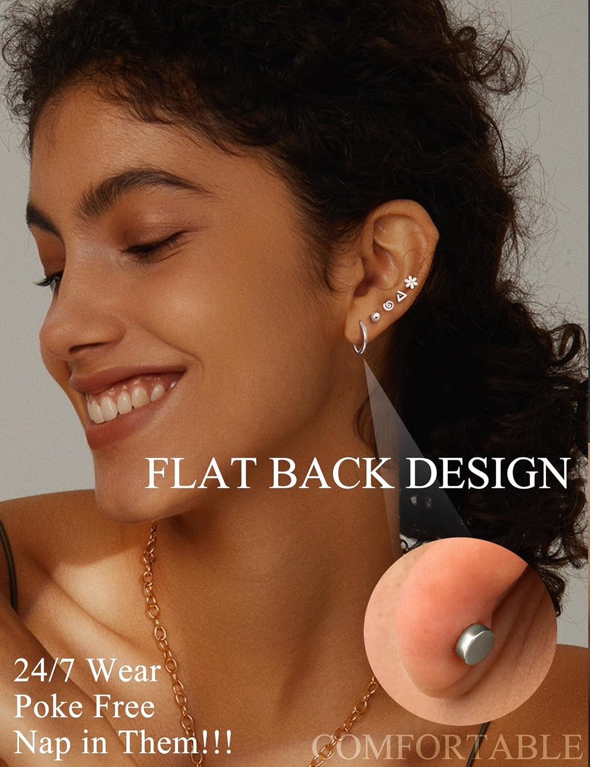 21Pairs Surgical Steel Flat Back Earrings Hypoallergenic 20G Screw Back Nap Stac