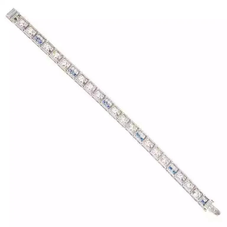 Vintage Art deco style 5.67 CT Lab-created sapphire & Diamond Bracelet in Silver