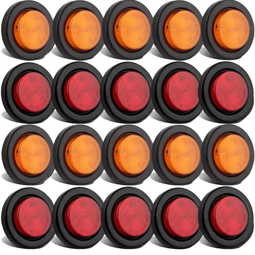 Partswcgg 2″ Inch Round Led Trailer Marker Lights 4 LED, 10 Red + 10 Amber 2″
