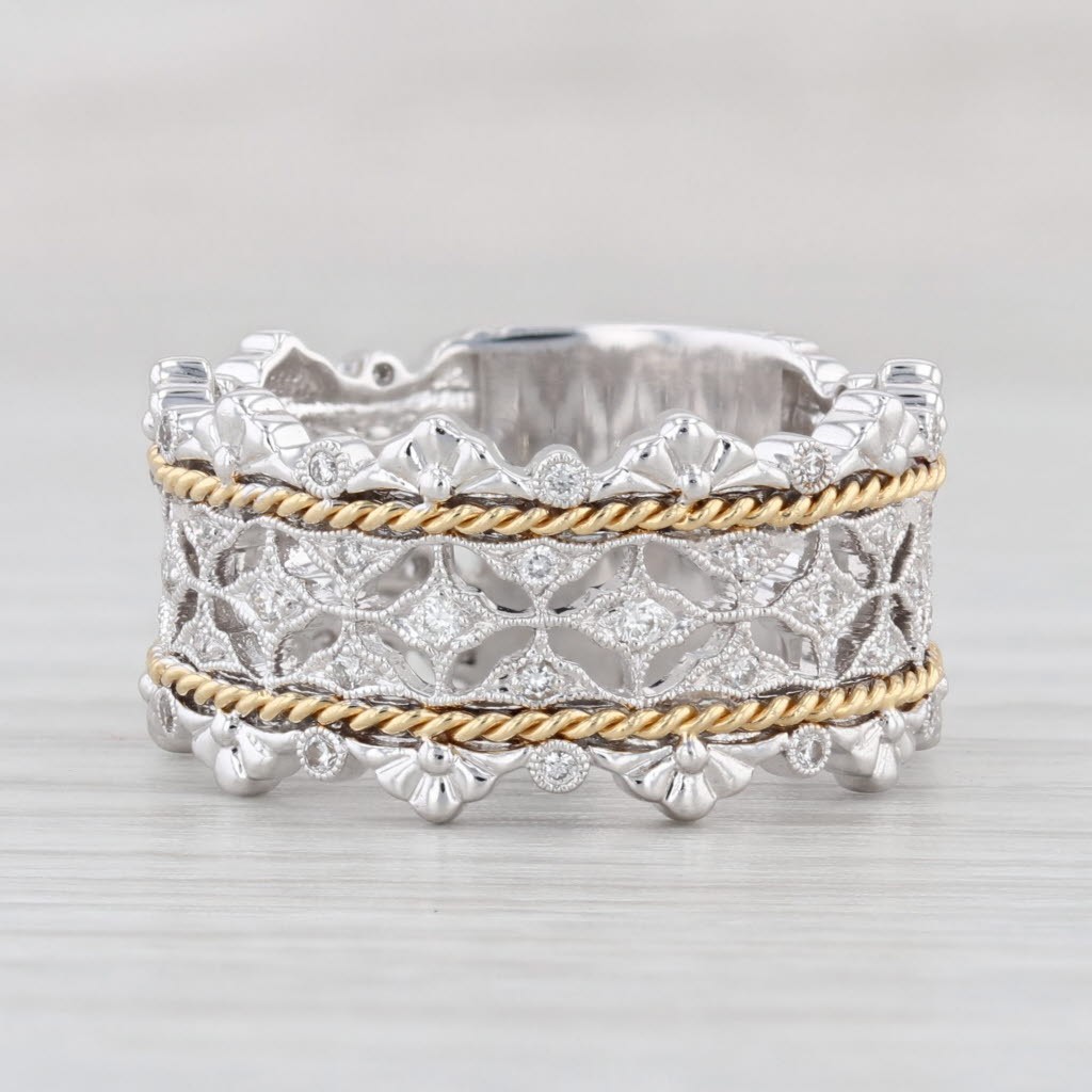 New 0.25ctw Diamond Ornate Ring 18k White Gold Size 6.75 Band