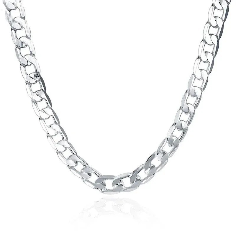 Collar de Plata de Ley 925 para Hombre Cadena Clásica de 8MM y 20/24 pulgadas