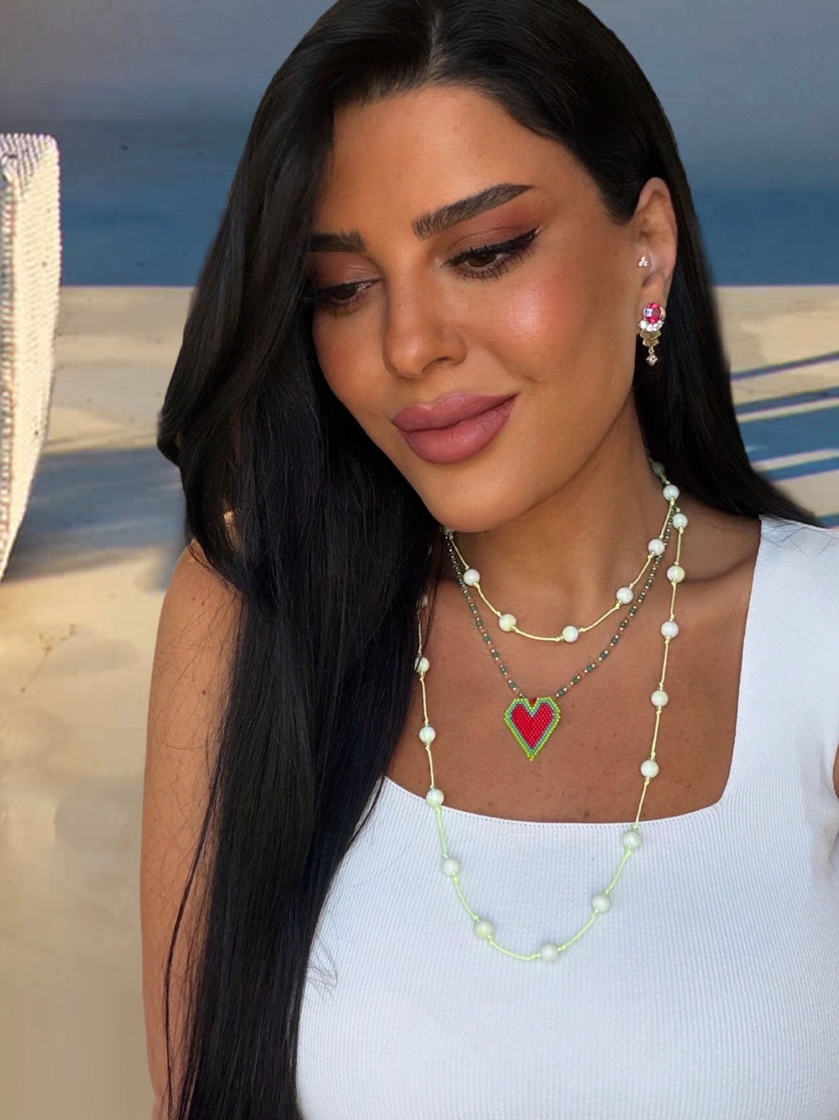 2Pcs Miyuki Beaded Heart & Long Convertible Necklace Set – Shimmering Crystal Bo