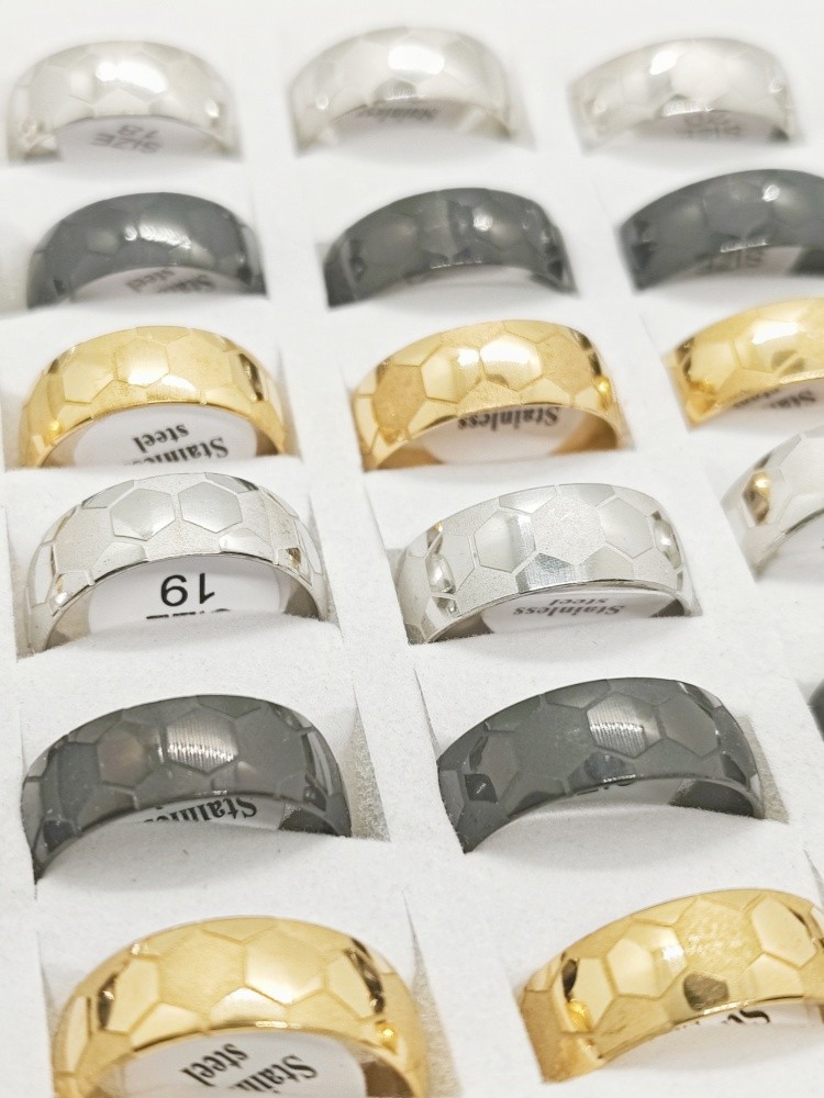 36Pcs 8mm Soccer Ball Pattern Stainless Steel Rings Inner Arc Etched Men Jewelry