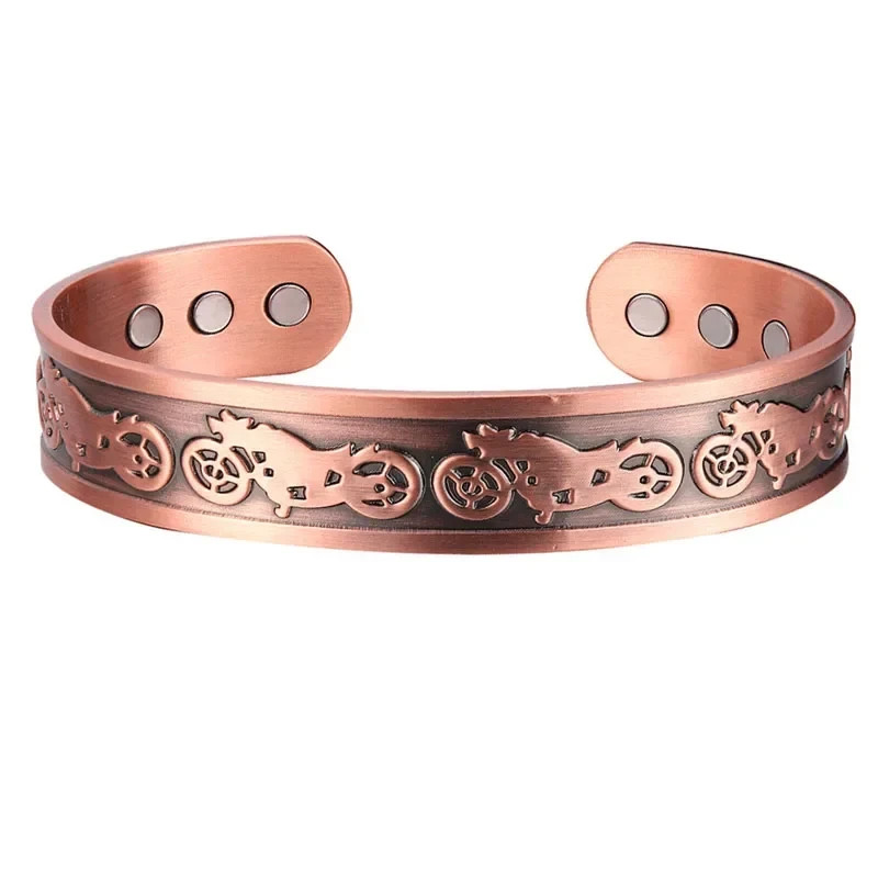 Pure Copper Magnetic Bracelet Arthritis Pain Therapy Energy Cuff Motorcycle