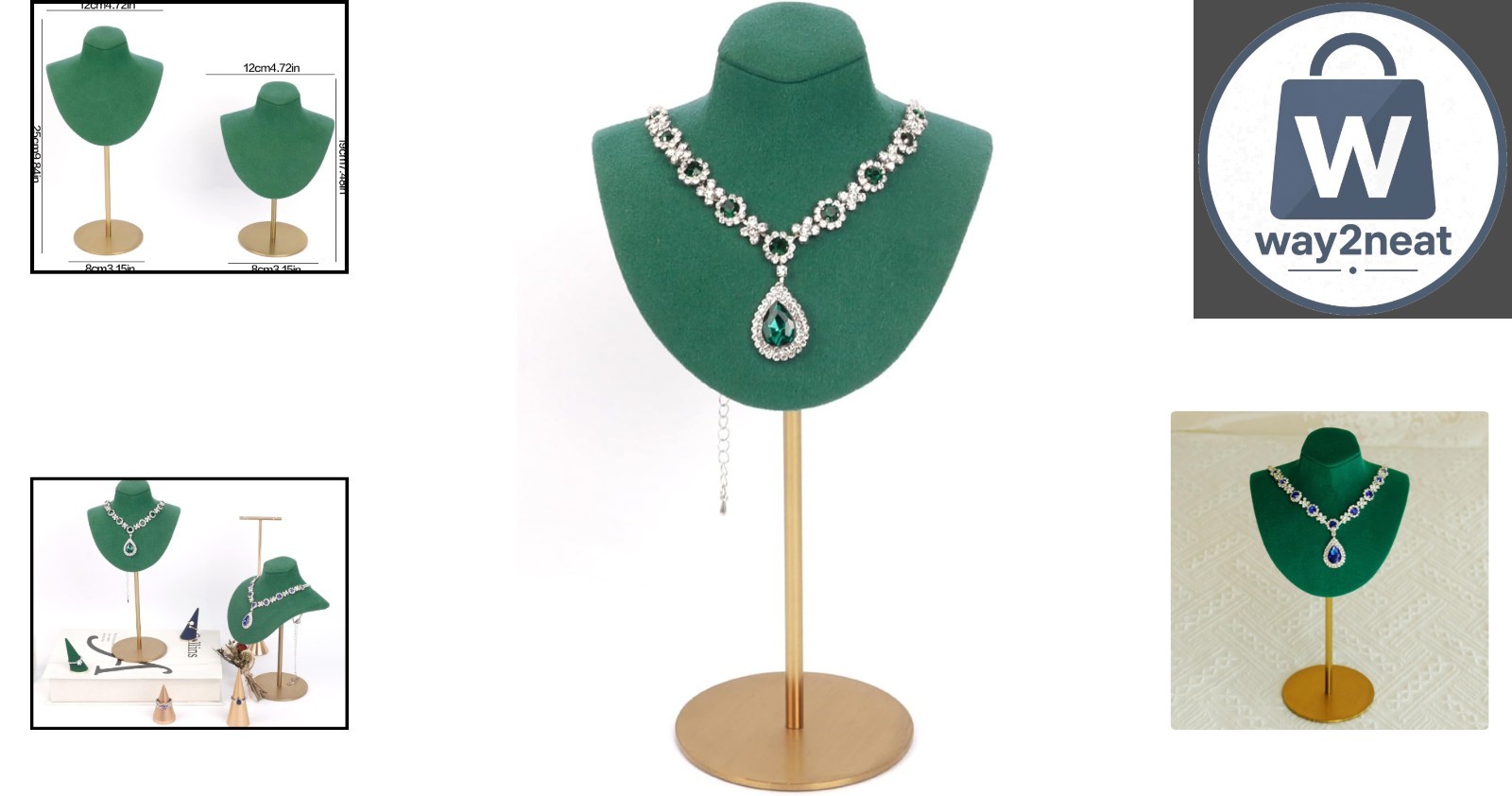 Anti-Tarnish Velvet Jewelry Bust Holder – Fixed Height Necklace Display Stand