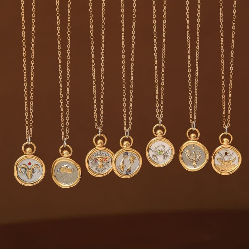 Zodiac Pendant Astrology Choker Horoscope Sign Necklace Constellation Charm Link