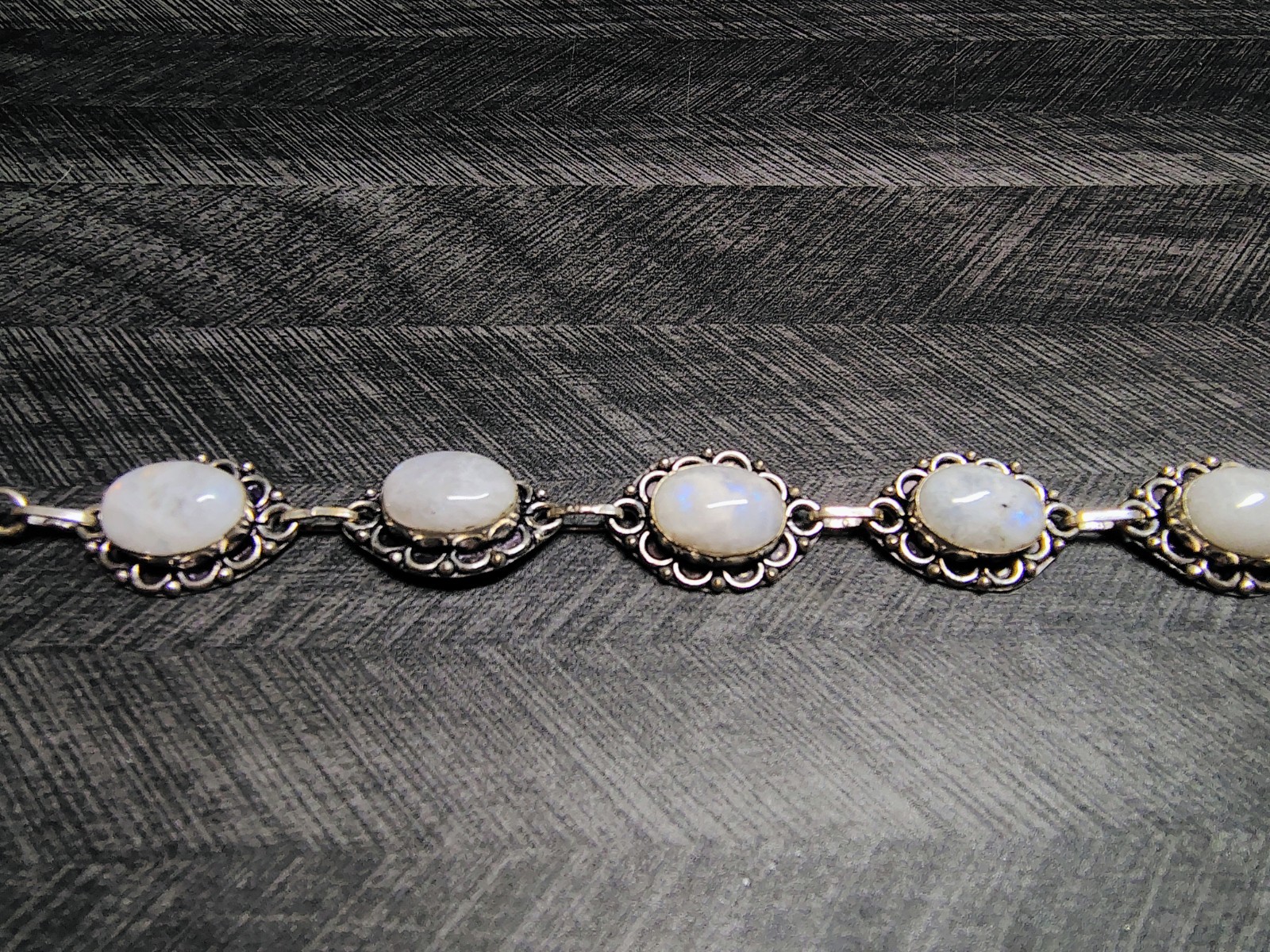 925 Vintage Inspired Moonstone Cabochon Link Bracelet W/Toggle