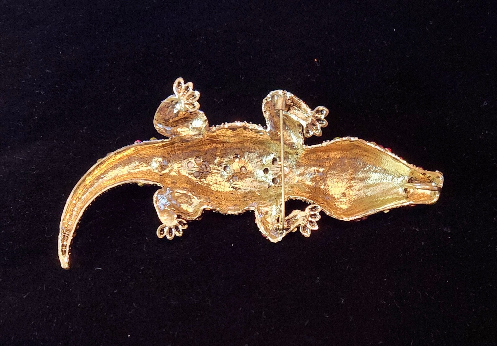 Giant & BEAUTIFUL RHINESTONE & ENAMEL Alligator /Crocodile BROOCH PIN 5.5″ x 2″