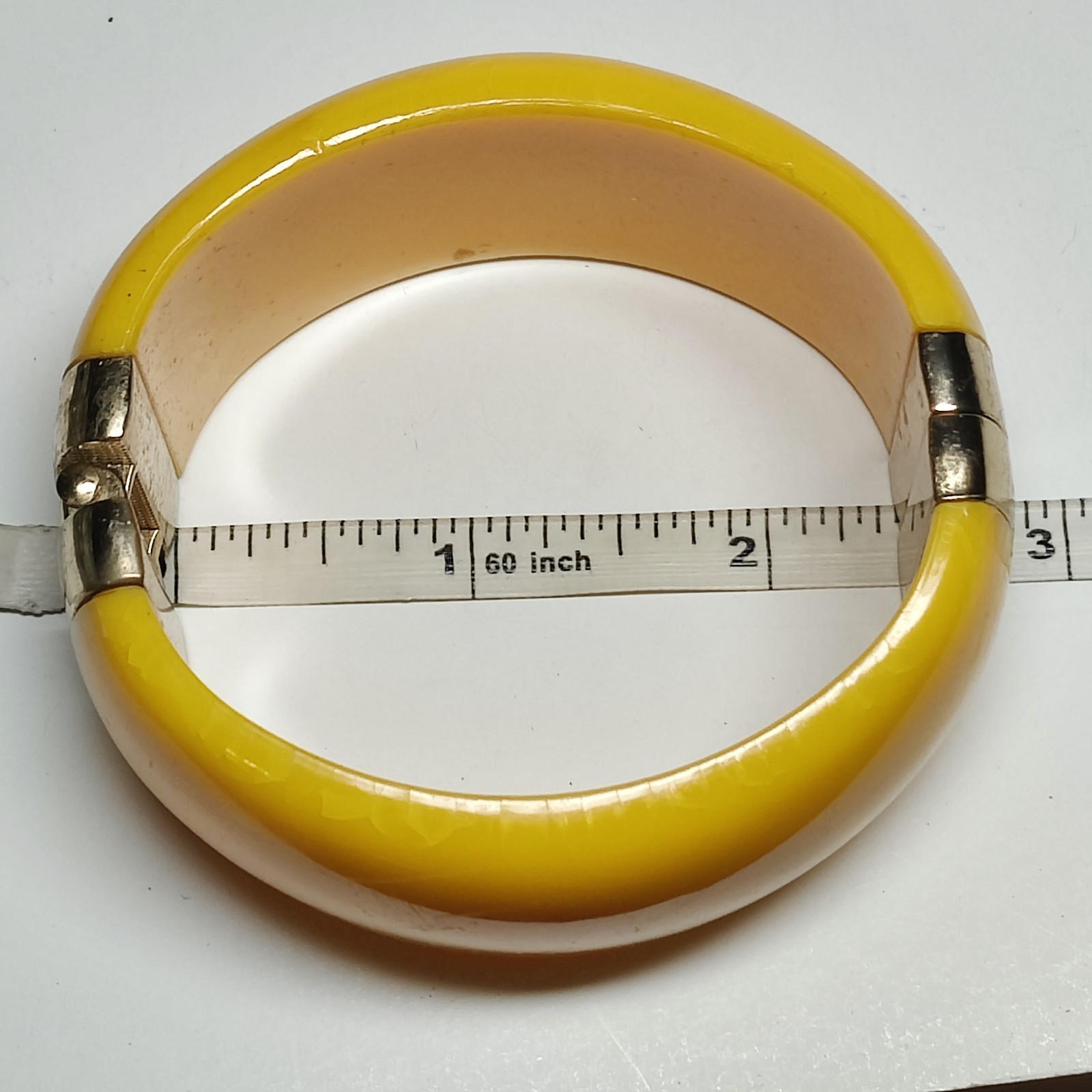 Retro Yellow Lucite Acrylic Clamper Bracelet & Post Style Huggie Earrings