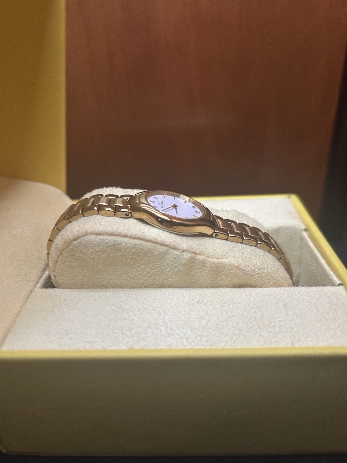 Skagen Women’s Gold Tone Analog Bracelet Wristwatch White Dial Dot Indexes Dress