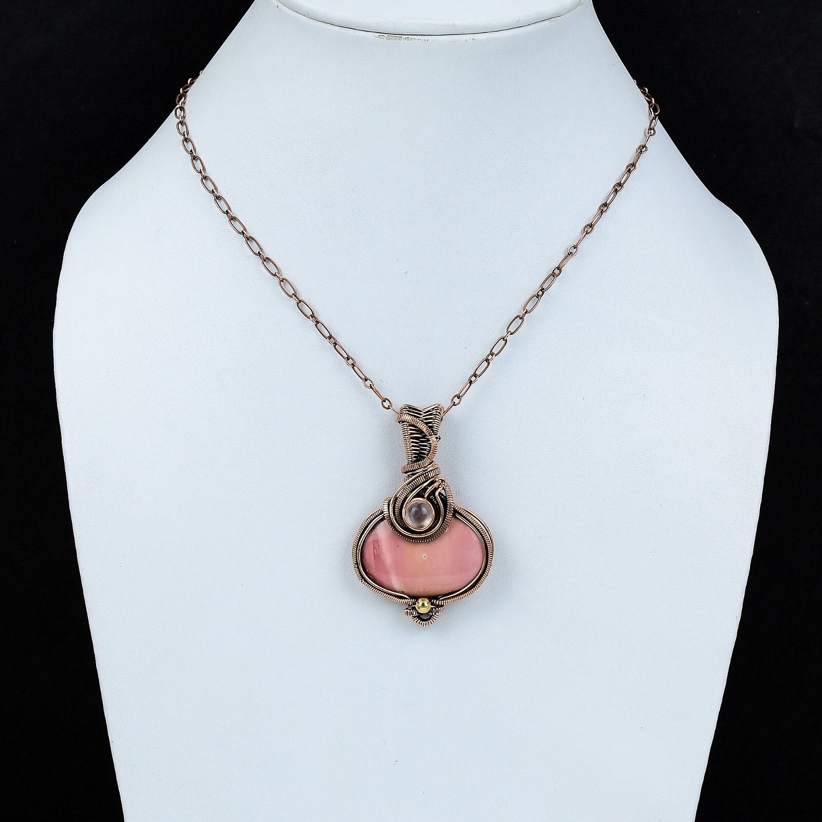 Pink Opal Gemstone Handmade Jewelry Copper Wire Wrapped Pendant For Women 2.32″