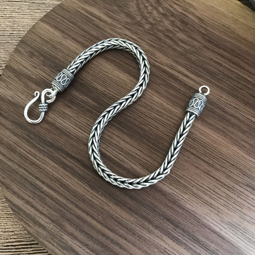 Solid 925 Sterling Silver 4mm Square Wheat Link Chain Men’s Bracelet 7.48-8.26″L