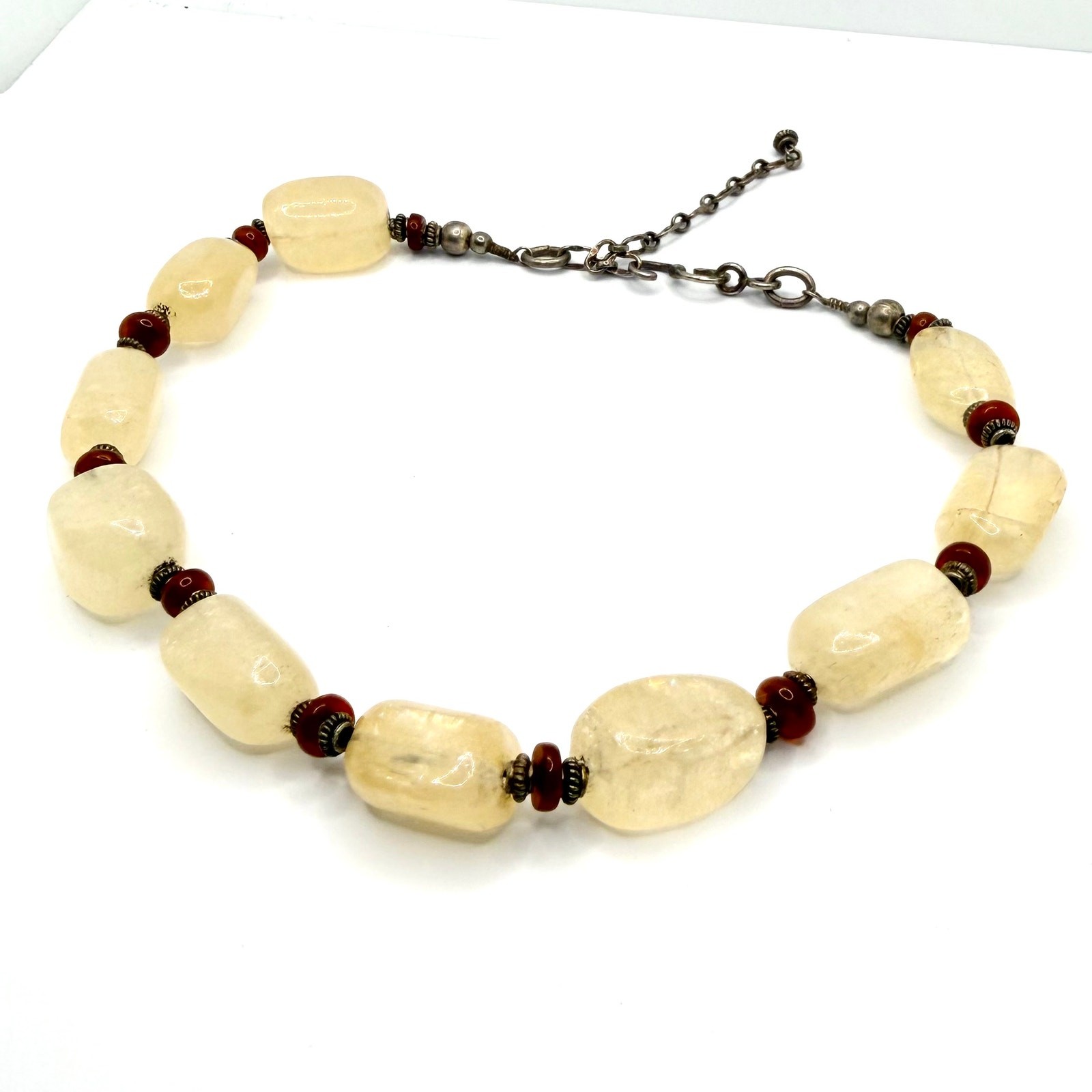 Vintage 90s Pale Yellow Quartz Carnelian Bead Statement Necklace