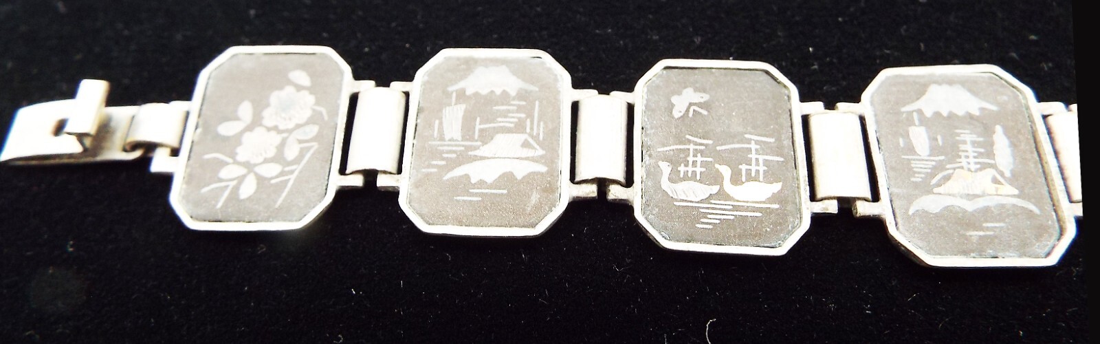 VTG SIGNED JAPAN ORIGINAL DAMASCENE 11 PANEL SIAM LINK BRACELET 24K INLAY