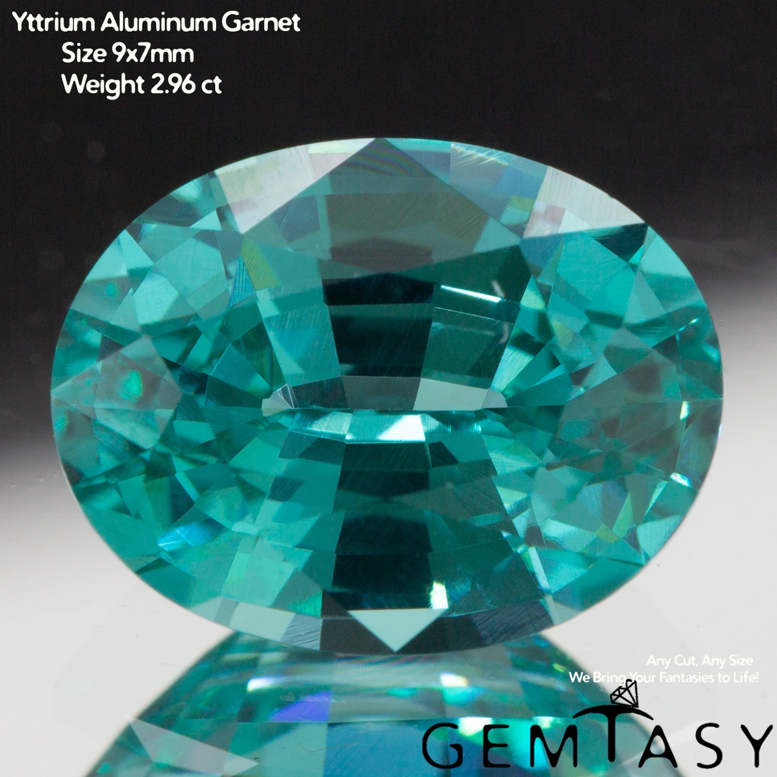 Cut stone – Paraiba YAG Czochralski (Pulled) lab grown, Oval 9x7mm 2.74-3.03ct