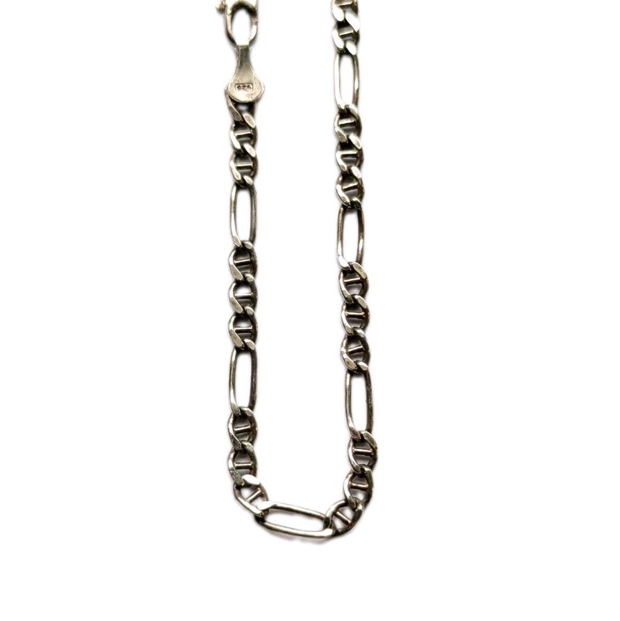 Vintage Mexico 925 Sterling Silver Figaro Chain ankle Bracelet 3.2 Mm 9.5 Inches