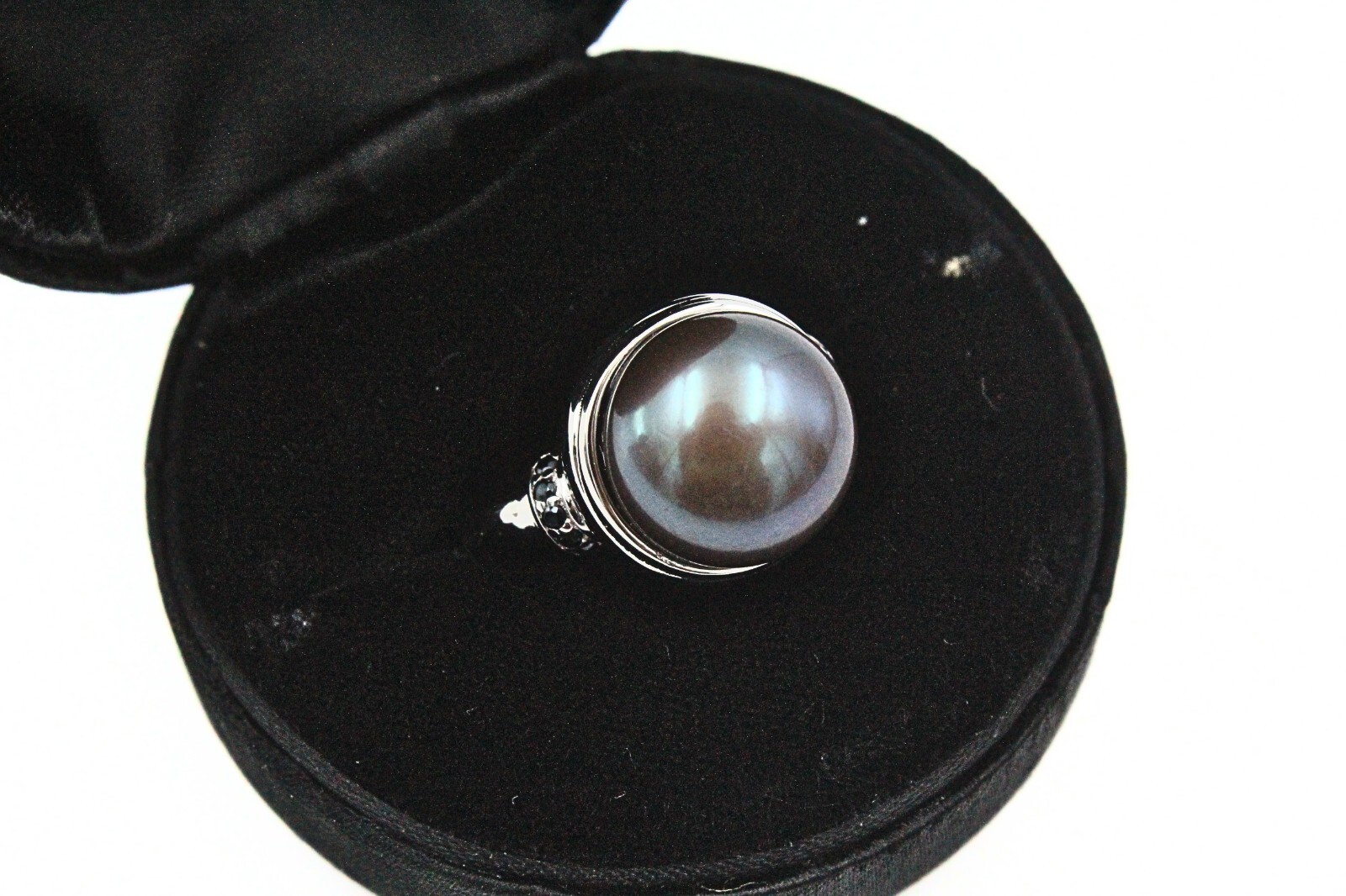 Bronze Signed Made in Italy Stainless Steel Black Freshwater Pearl Ring Sz 7