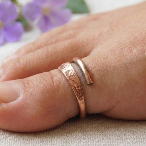 Solid Pure Copper Brass Minimalist Healing Toe Ring, Handmade, Unisex, 2 pc