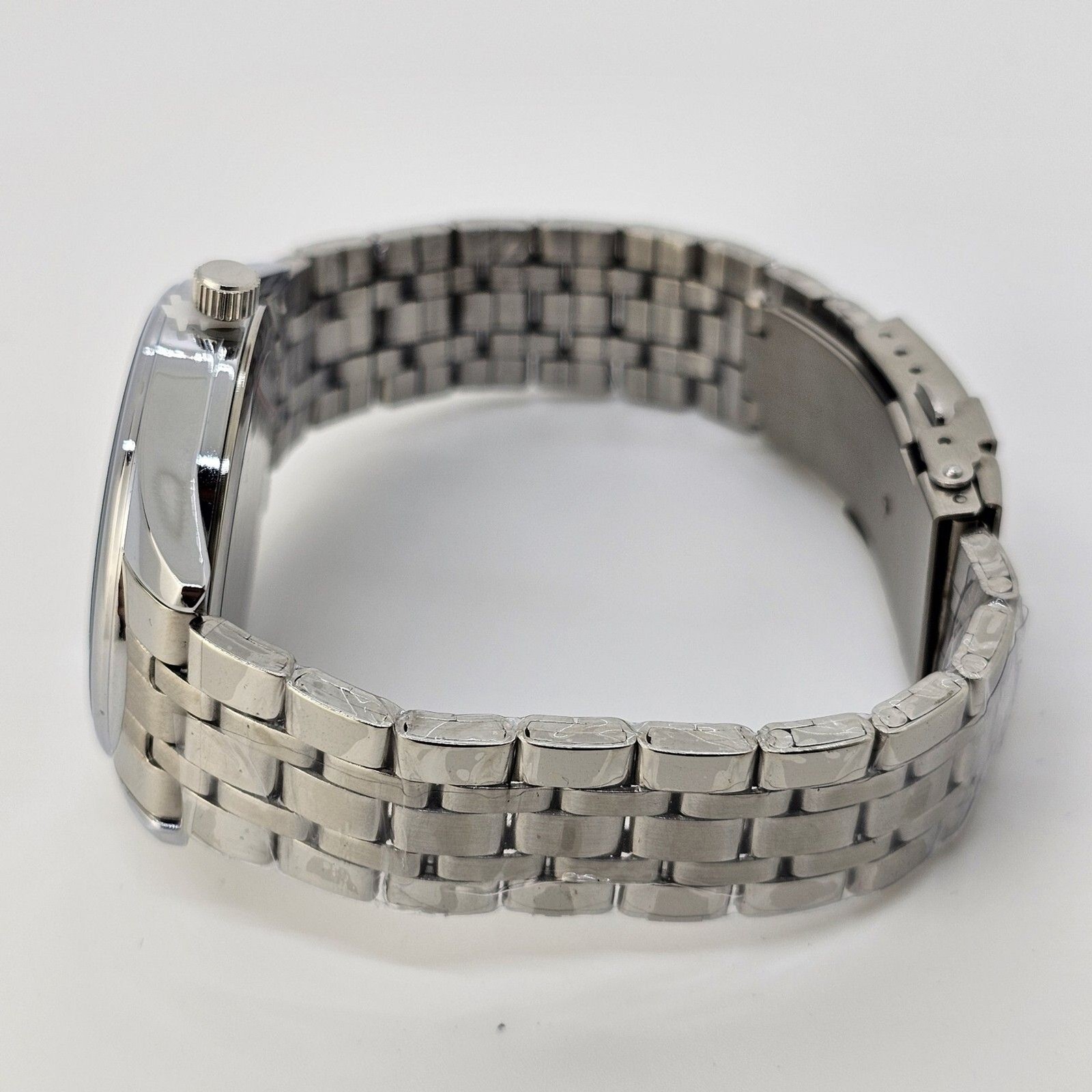 Stauer Men’s Watch 40MM Roman Numerals Blue Dial Day Date Gray Bracelet Band 8″