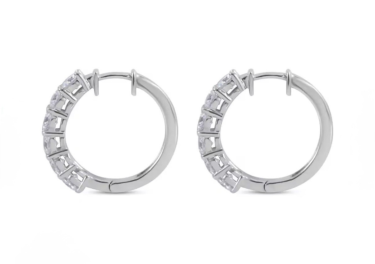 1.90 Carats Moissanite Hoop Earrings In Platinum Over Sterling Silver