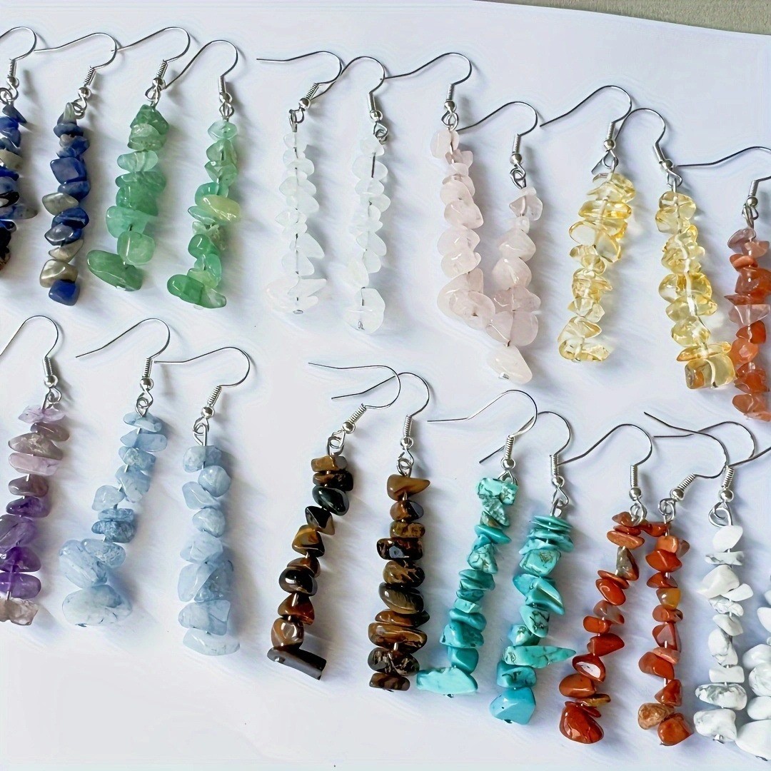 36pcs/set Natural Stone Jewelry Boho Crystal Bracelet Earrings Bead Chakra Reiki