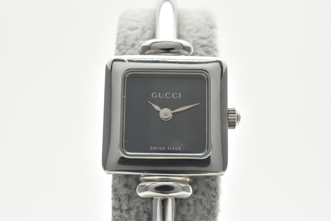 GUCCI 1900L Women’s Quartz Watch Square Black Dial Silver Tone Swiss Made Luxury