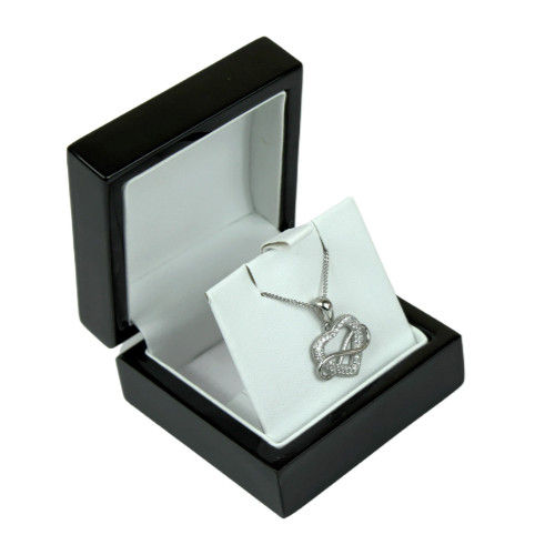 White Gold Finish Created Diamond Infinity Heart Hollow Pendant Necklace, Elegan