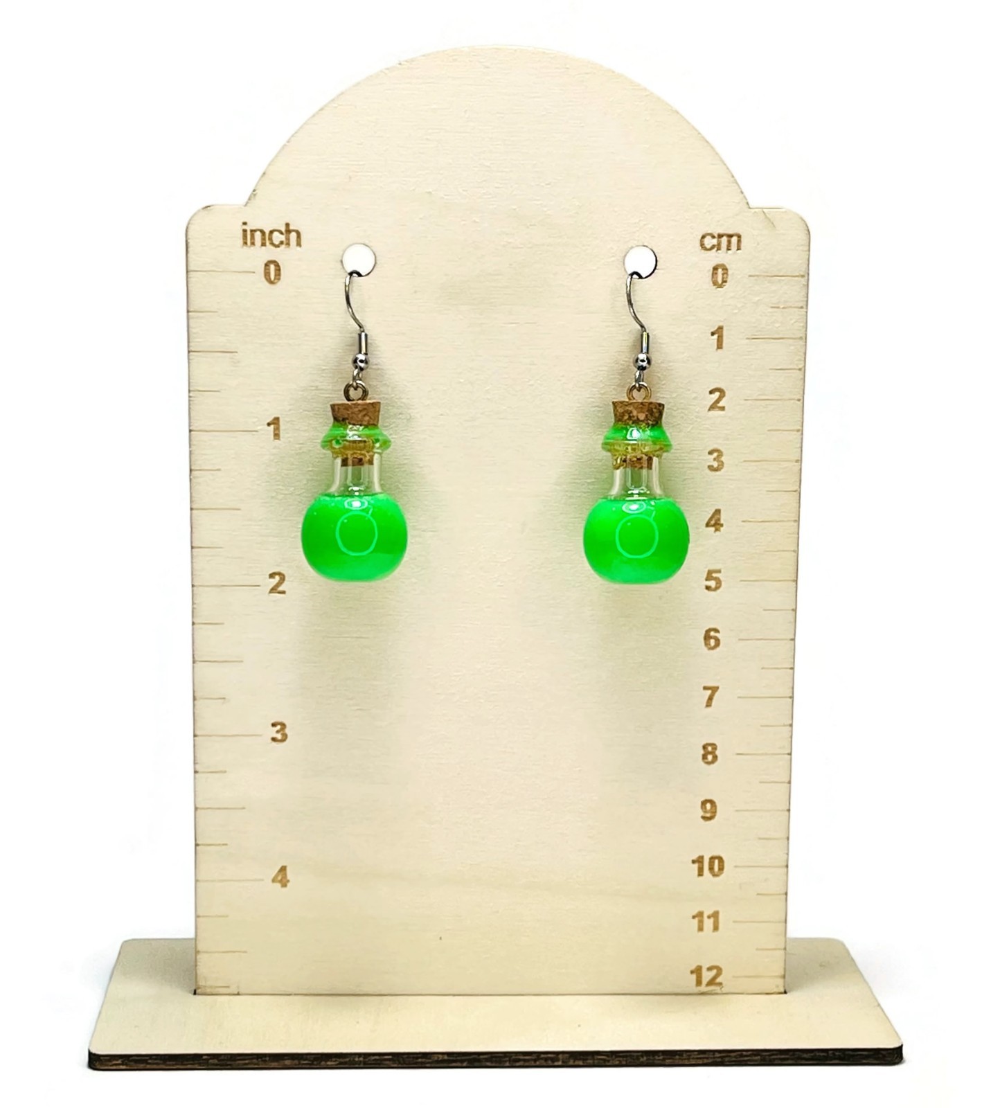 Miniature Potions Bottle Green Glow in the Dark Earrings