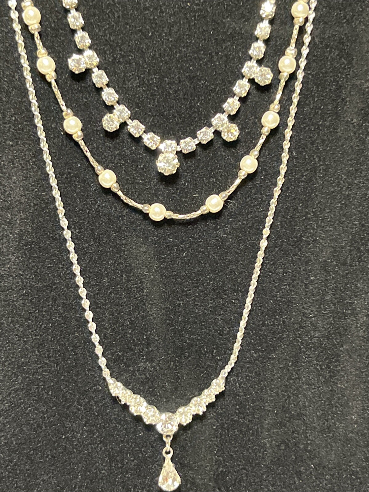 Lot Of 3 Vintage Y2K Claire’s Special Occasion Rhinestone Adj Length Necklaces