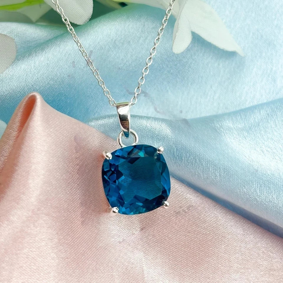 47 Ct London Blue Topaz Sterling Silver Pendant Gemstone Jewelry Without Chain