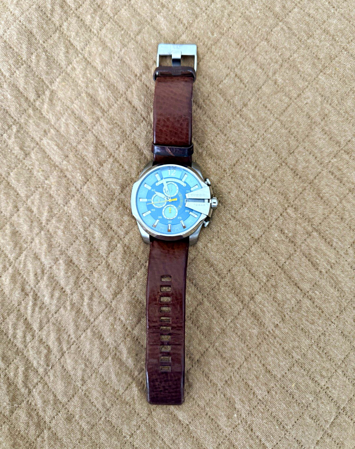 Diesel Only The Brave Men’s Chronograph Blue Dial Brown Leather