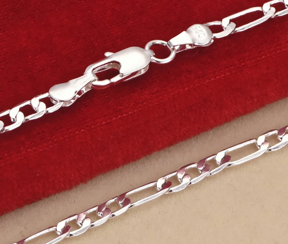 Women’s 925 Sterling Silver 4mm Wide Classic Chain Link Necklace & Bracelet Set