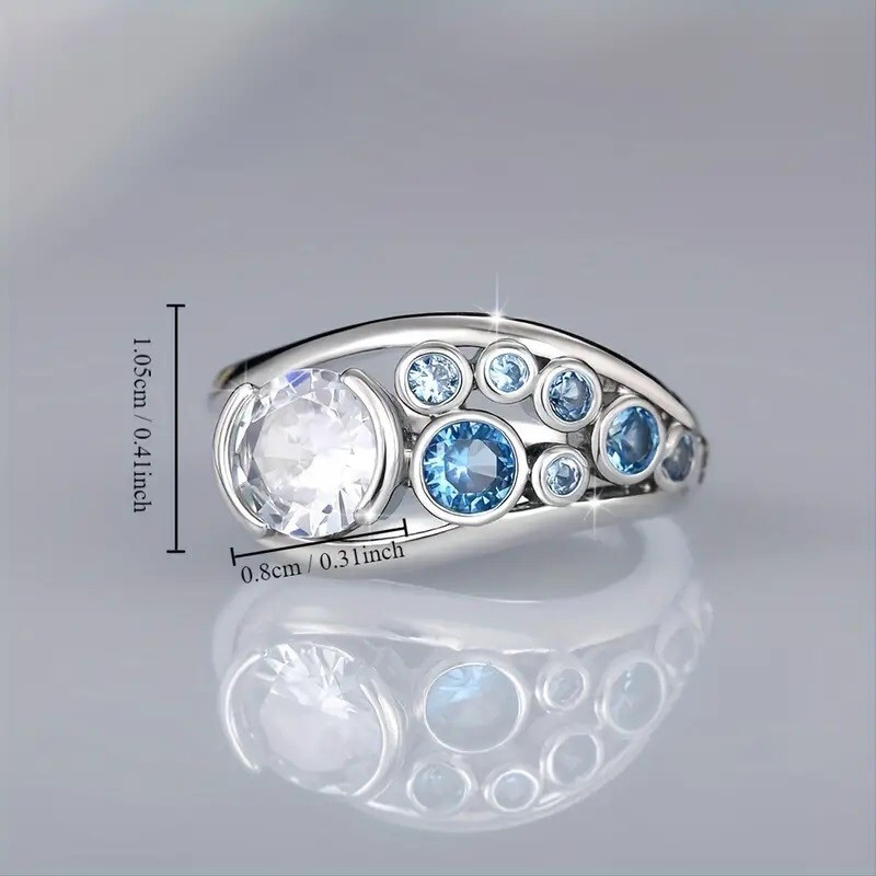 Elegant 925 Sterling Silver Blue White Topaz Wedding Engagement Ring Size 7