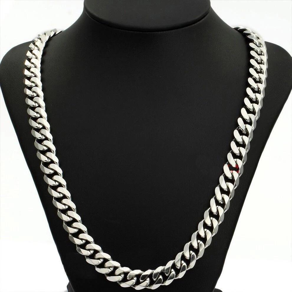 Women Men’s 15mm Real Stainless Steel Curb Cuban Link Chain Necklace 16-40inch