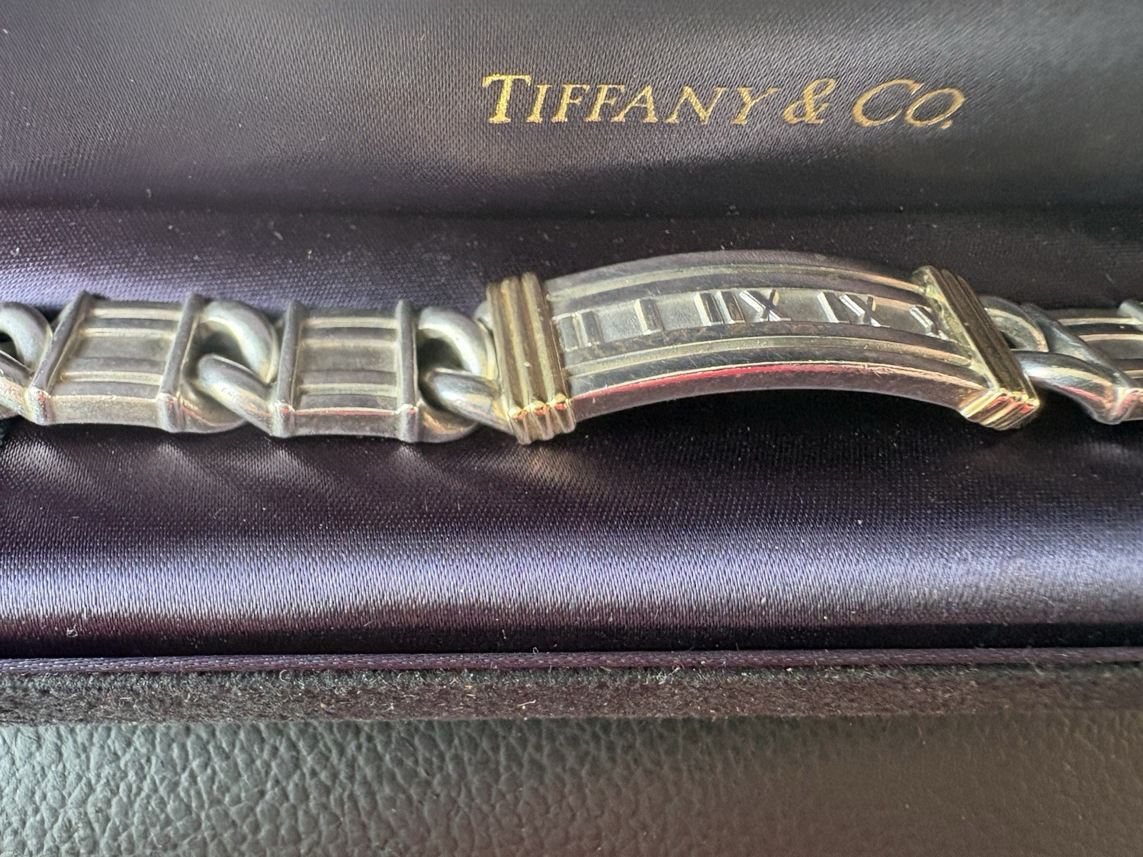 Tiffany & Co. Atlas ID Bar Link Bracelet 925 Sterling Silver Italy Fold Over