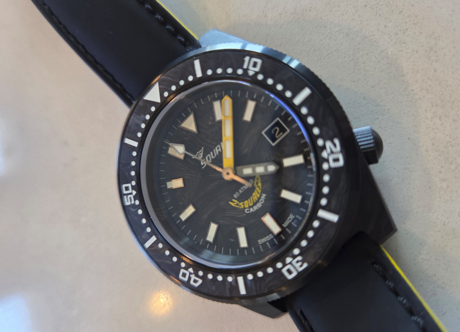 Squale T183 Forged Carbon Dive Watch with Yellow Accents