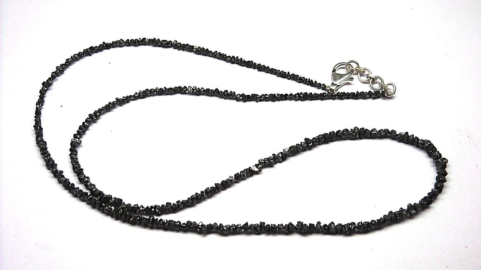 20.50 Cts 18″ Long ROUGH UNCUT BLACK DIAMOND BEADS NECKLACE 925 READY TO WEAR
