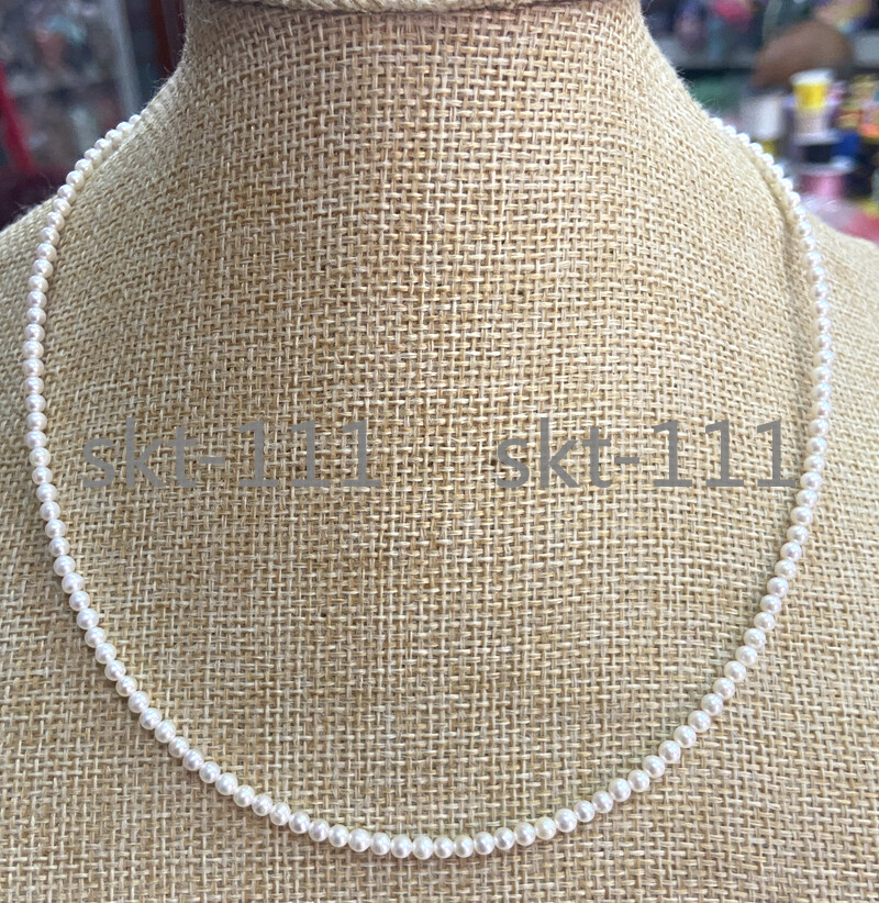 Natural 3-4MM White Akoya Freshwater Cultured Pearl Necklace 14-20″ AAAAA
