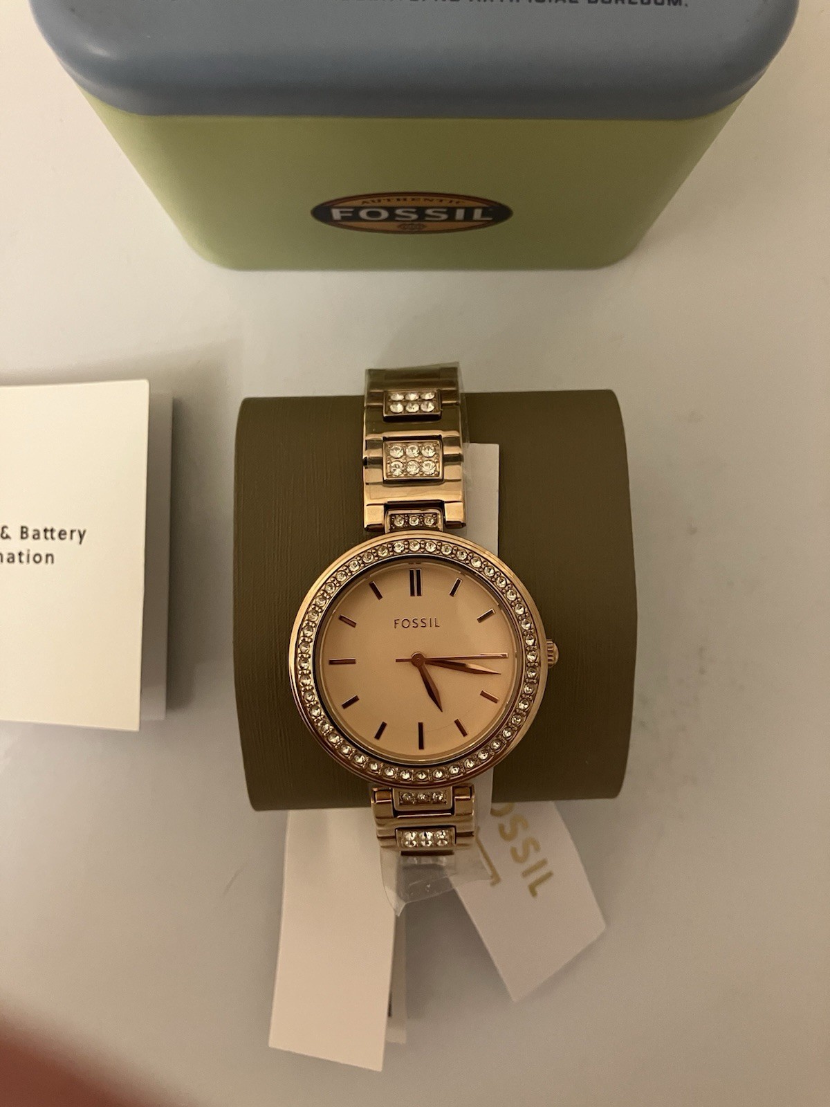 Fossil Women’s, 32mm, Karli Rose Gold Tone Crystal ! Miyota 2035 Caliber