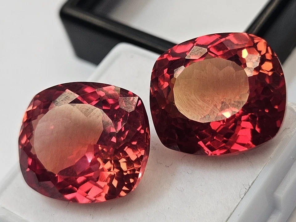 Padparadscha Sapphire 30-31 Ct Cushion Cut Natural Pair Loose Certified Gemstone