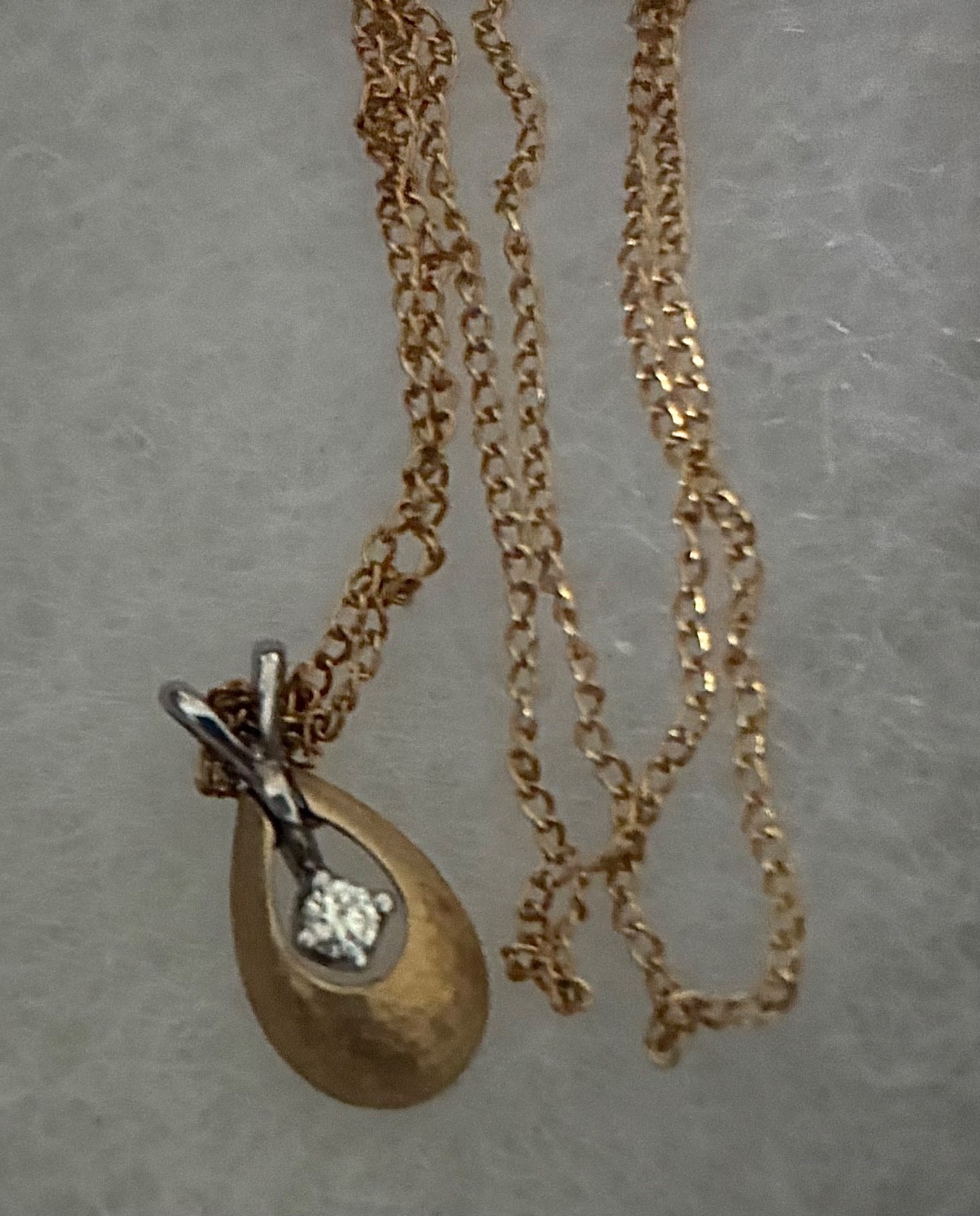 Vintage Early 60s 14K Gold Small Teardrop Pendant with Small diamond