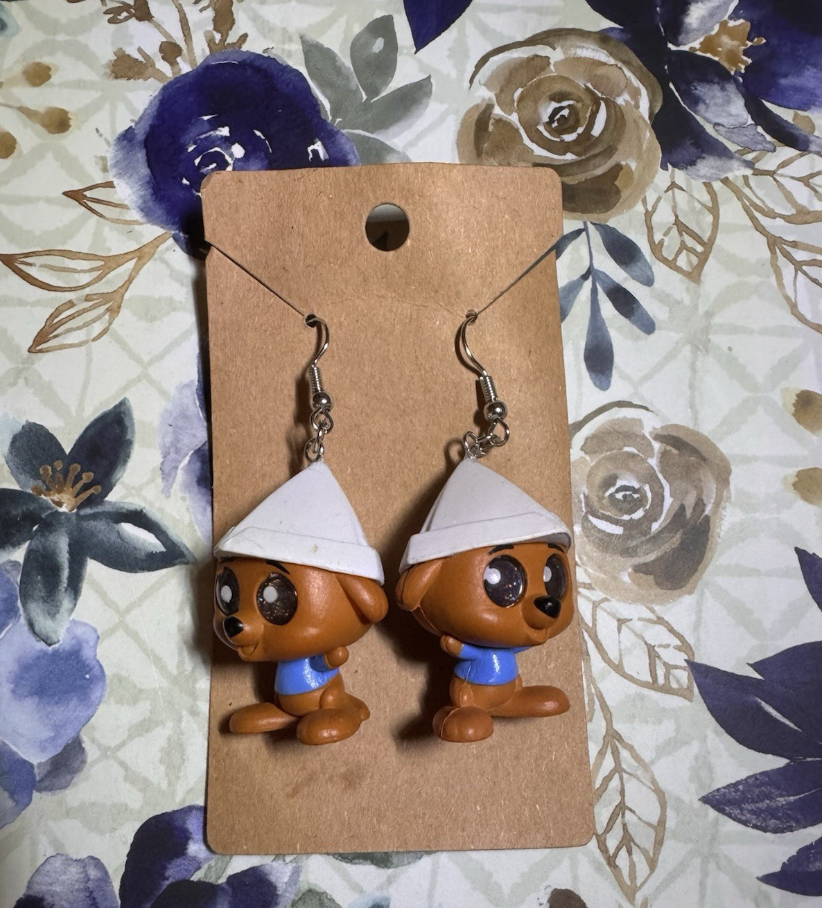 Brown White Blue Cartoon Dangle/Drop Hook Earrings, Plastic, No Stone