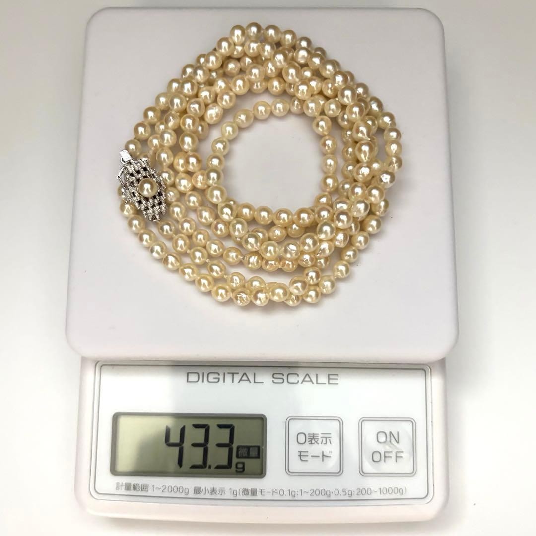 Akoya Pearl Long Necklace White Cream Round 5.0-5.5 mm Silver Used Japan Strand