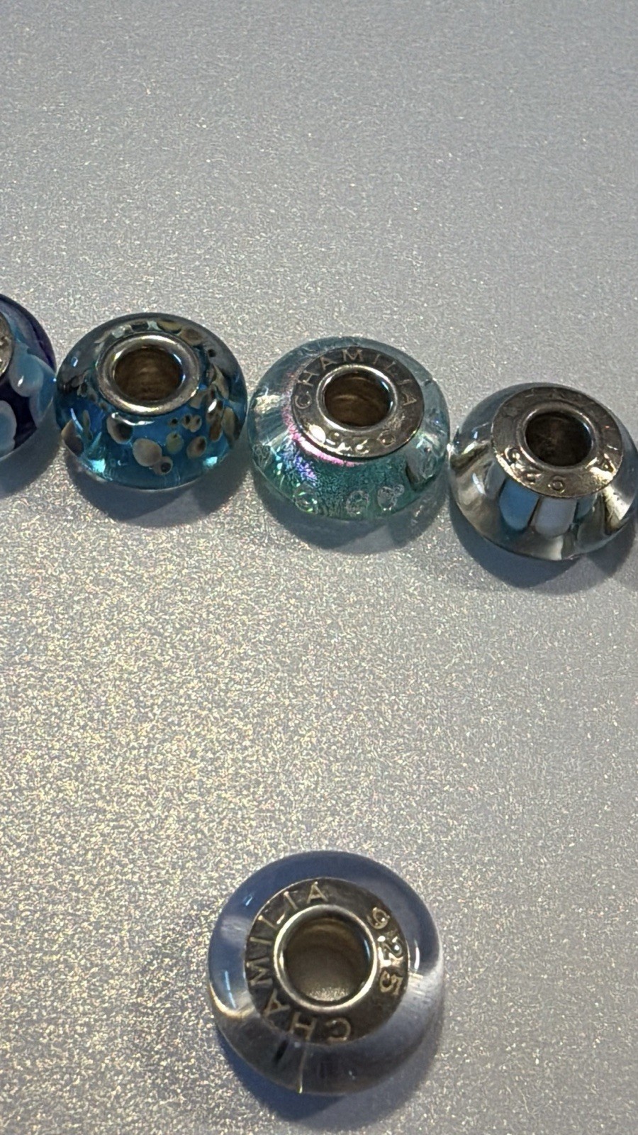 Chamilia Lot of 6 Blue Murano Glass Bead Charms Sterling Silver 925 Retired