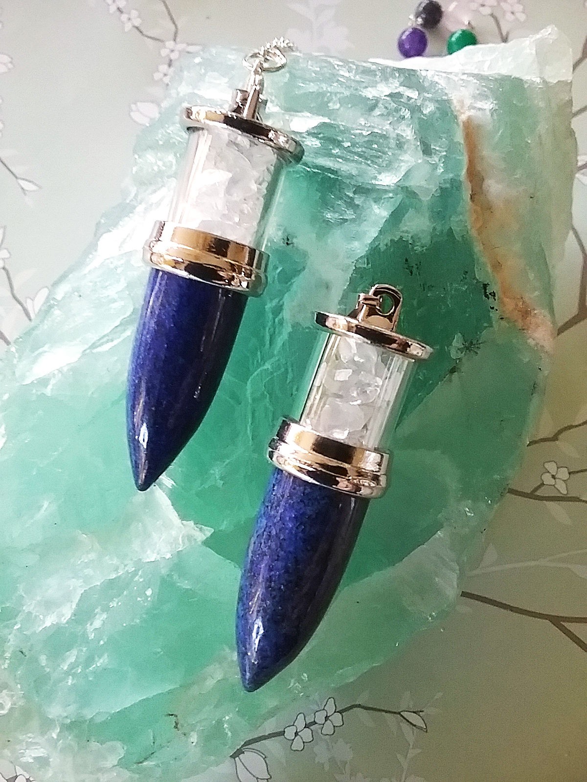 Sterling Silver HERKIMER DIAMOND Pendant wth Rare LAPIS LAZULI and Silver Chain