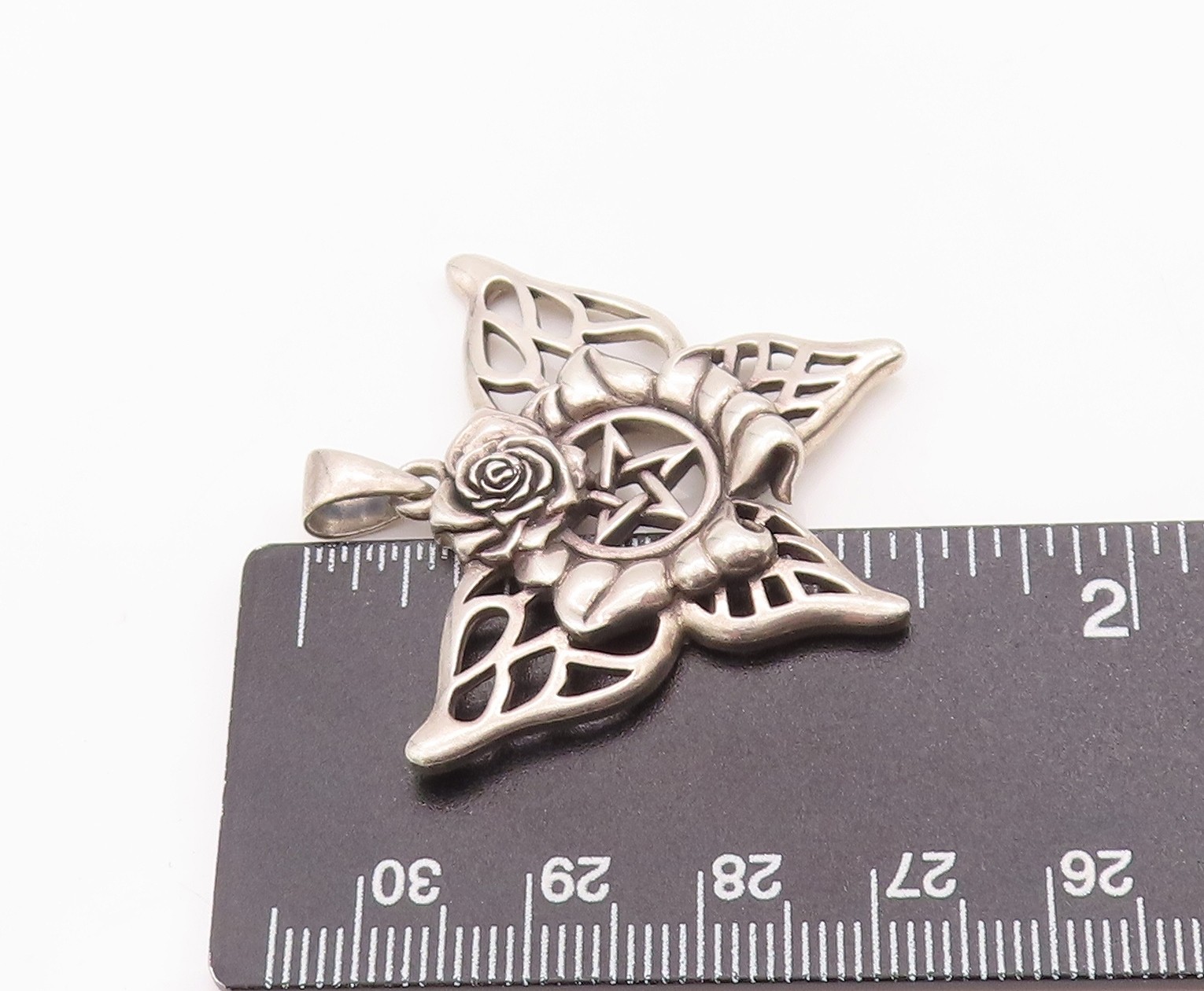 925 Sterling Silver Vintage Pendant PETER STONE Masonic Floral Carved PT22955