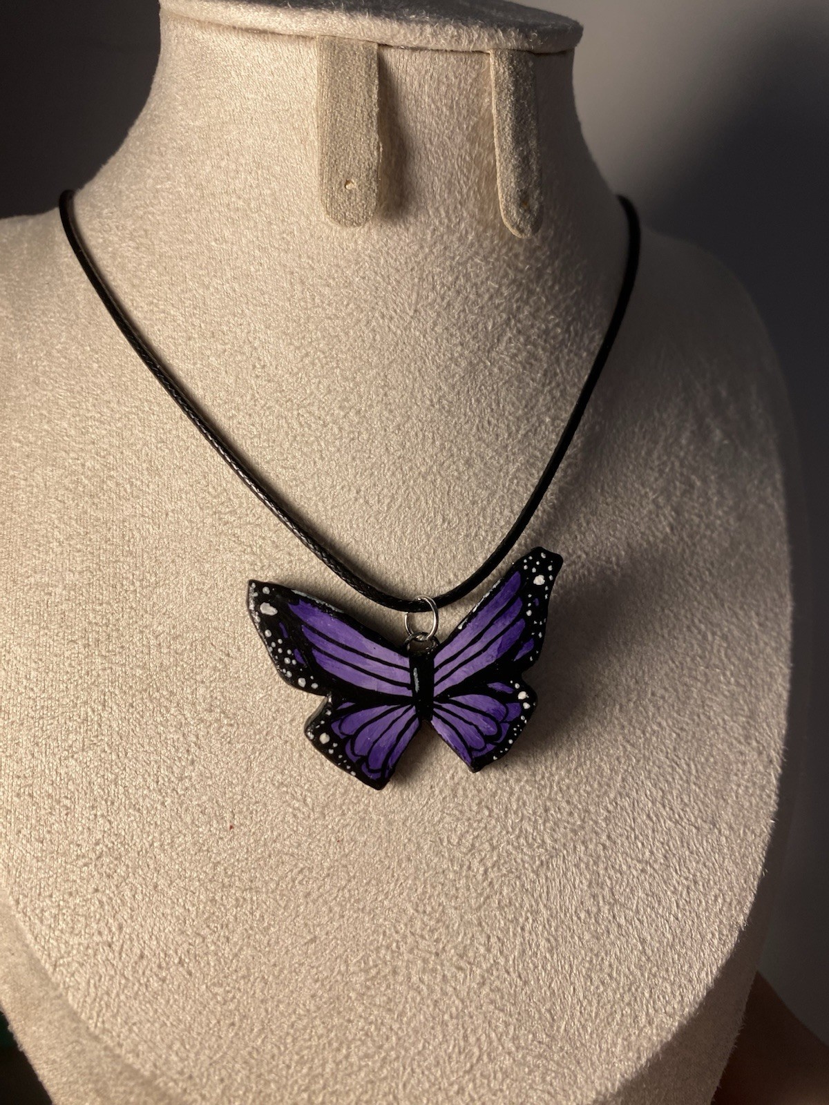 Purple Enamel Butterfly Charm Pendant Necklace on Black Cord Animals & Insects