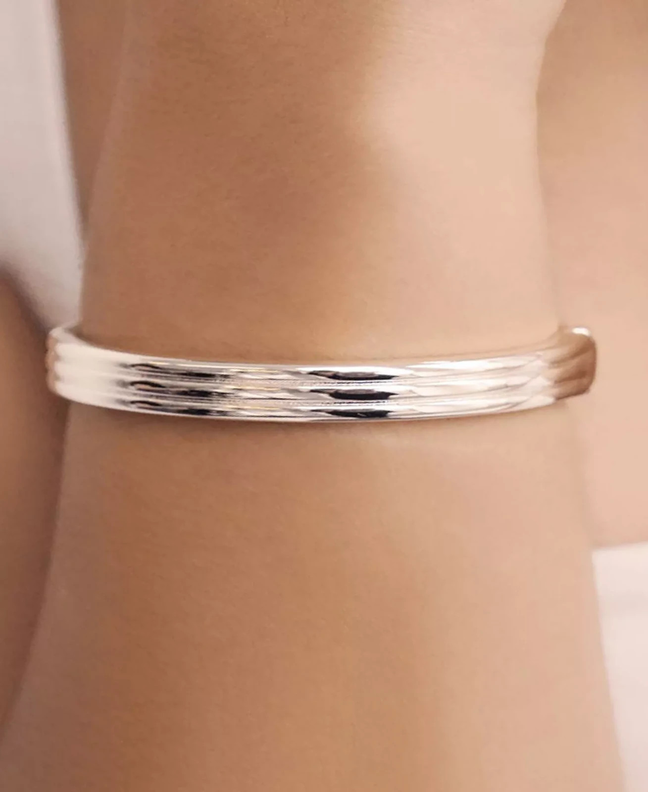 Ettika Etched Stacking Bangle Silver Plated Zinc Hinge Closure One Size NWT