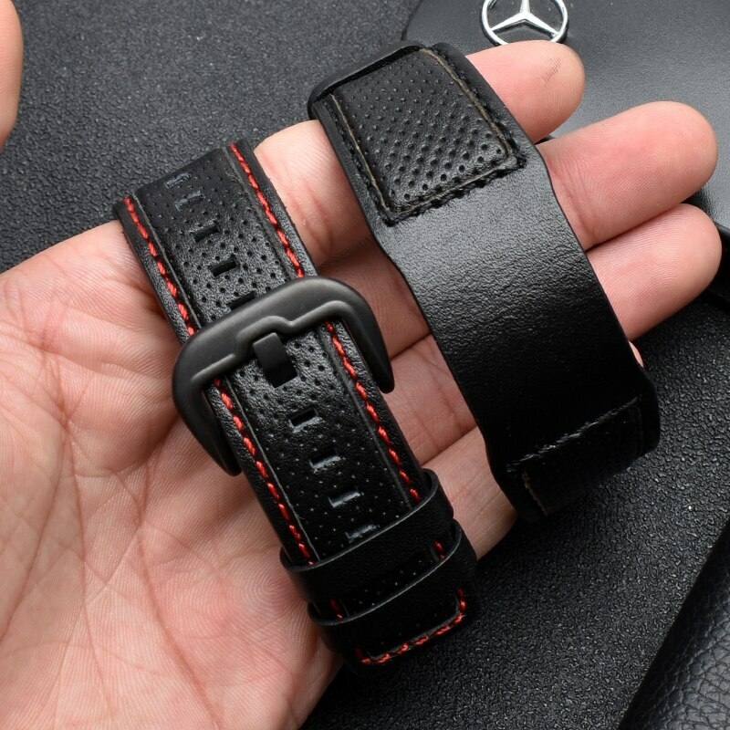 Genuine Leather Wristband Watch Bund Strap for Dietrich OTC-AO1 OT-3 Black 24mm